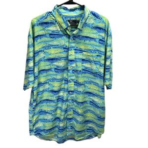 Vineyard‎ Vines Fish Print Blue Yellow Men's Button-Up Shirt XL